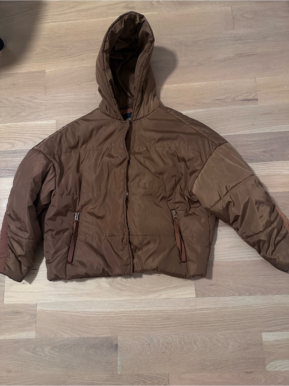Maje Brown Hooded Puffer Jacket OS